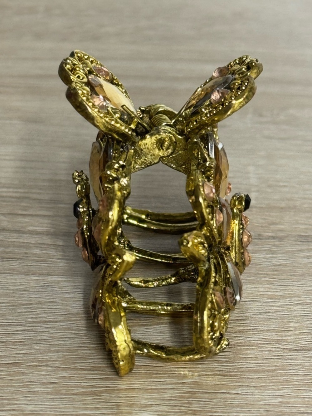 Decorative Butterfly-Themed Hair Claw Clip Antique Gold Finish Sparkly Crystal s - Picture 6 of 10